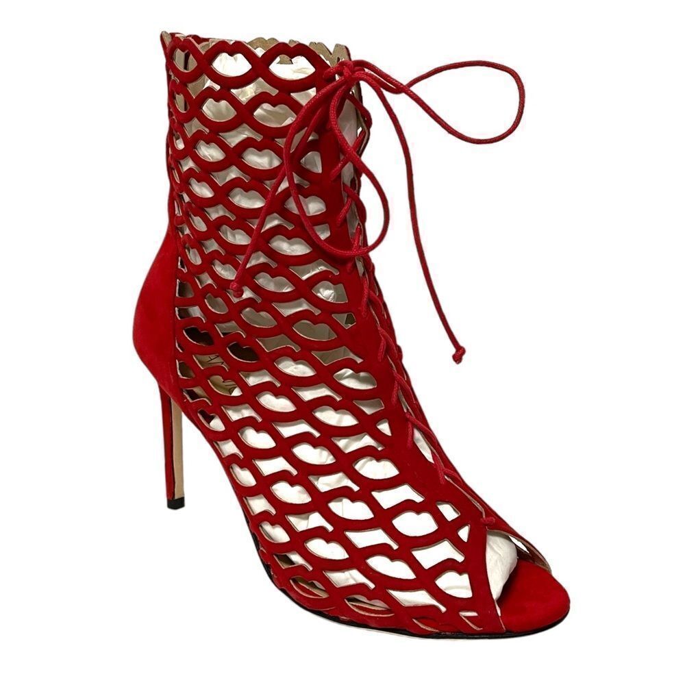 NIB GIANNICO Julia Caged XO Lips Cutout Suede Peeptoe Booties 40 - Picture 12 of 12